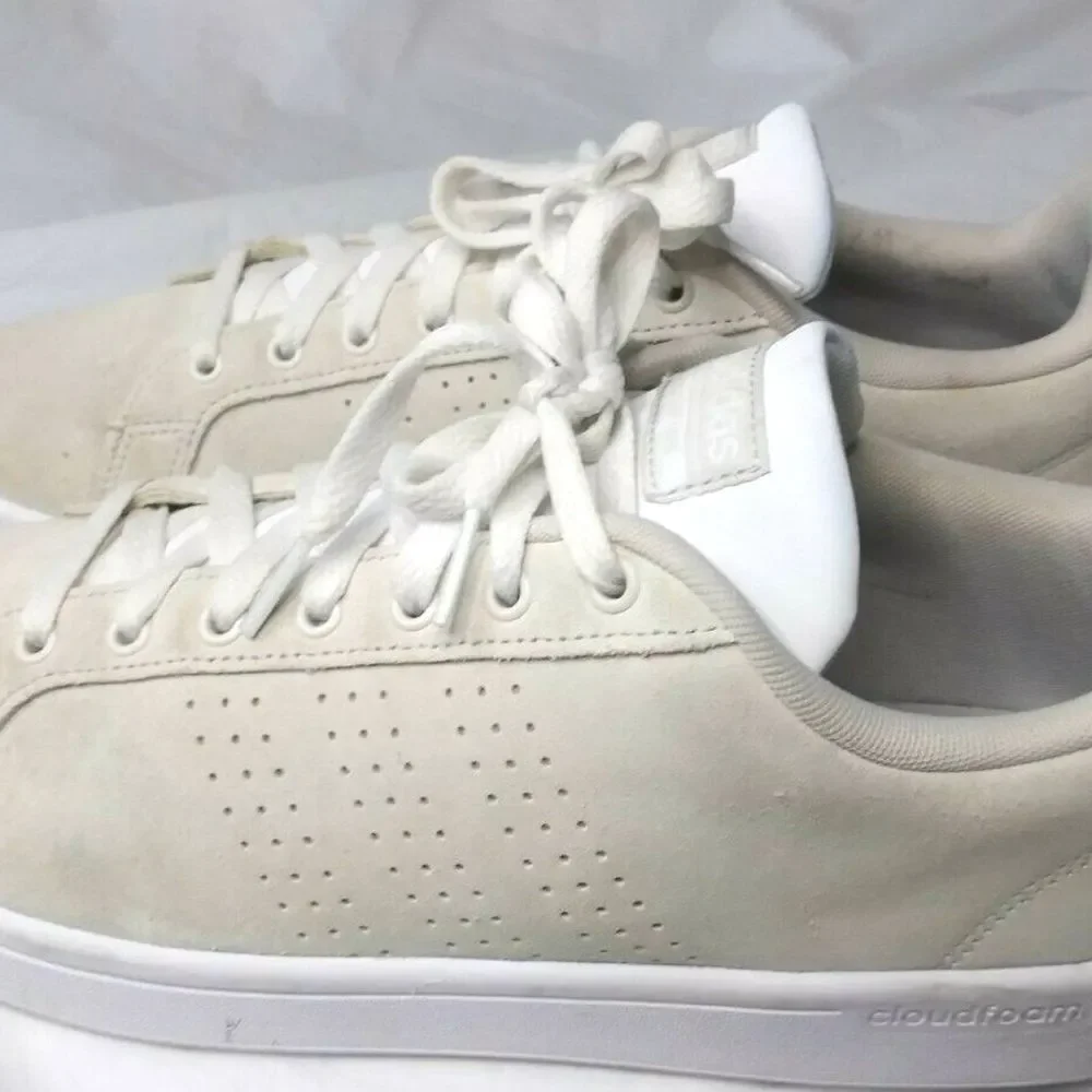 Adidas Beige Suede Sneakers Mens 11.5 Shoes Cloudfoam Advantage DA9672